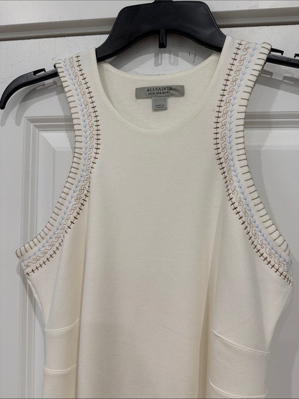 ALLSAINTS Mako Embroidered Crochet Trim Midi Dress Ivory White Sleeveless Midi - Picture 4 of 8
